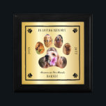 In Loving Memory Photo Pet Memorial -   Gold Tone Gift Box<br><div class="desc">Help friends and family remember your beloved pet with this five-photo paw memorial keepsake design "In Loving Memory" with message "Forever in Our Hearts", your pet's photos and name with his or her birth and death years. Shown here in a gold tone gradient background with black text and accents. Design...</div>