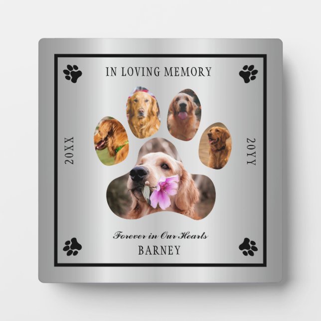 In Loving Memory Photo Pet Memorial -  Silver Tone Plaque (Front)