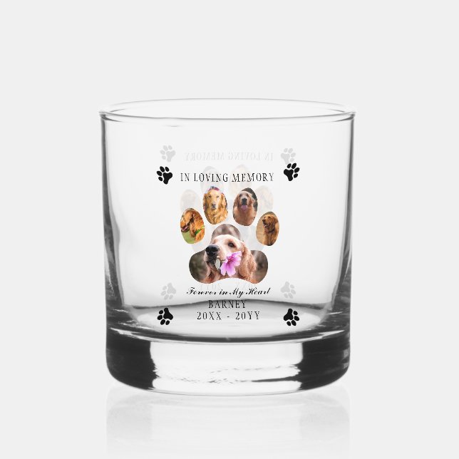 In Loving Memory Photo Pet Memorial -  White Black Whiskey Glass (Front)