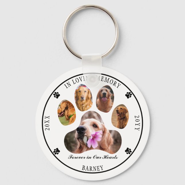 In Loving Memory Photo Pet Memorial - White Key Ring (Front)
