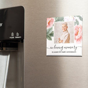 In Loving Memory Photo Pink Floral Memorial Magnet