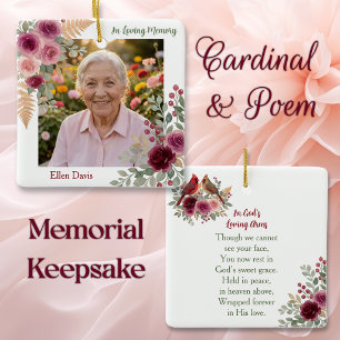 In Loving Memory Photo & Poem Cardinal Ceramic Ornament