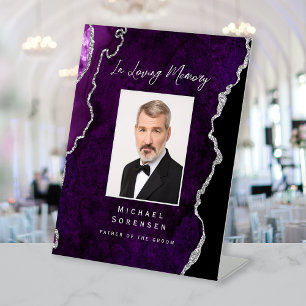 In Loving Memory Photo Purple Silver Agate Pedestal Sign