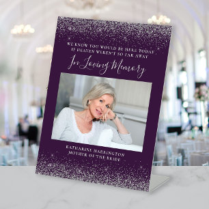 In Loving Memory Photo Purple Silver Wedding Pedestal Sign