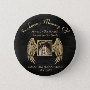In Loving Memory Photo Remembrance Angel Wings  6 Cm Round Badge