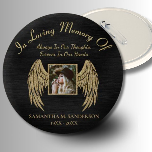 In Loving Memory Photo Remembrance Angel Wings  6 Cm Round Badge (Creator Uploaded)