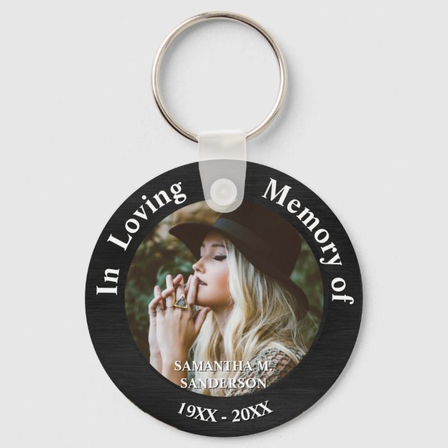 In Loving Memory Photo Remembrance Memorial Button Key Ring (Front)