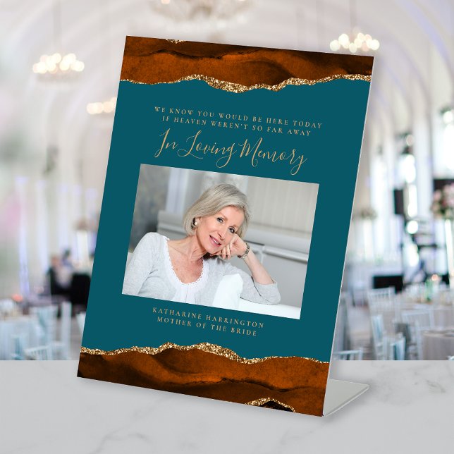 In Loving Memory Photo Rust Teal Wedding Pedestal Sign (Creator Uploaded)