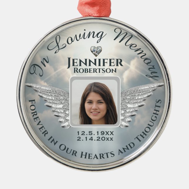 In Loving Memory Photo Silver Metal Ornament (Front)