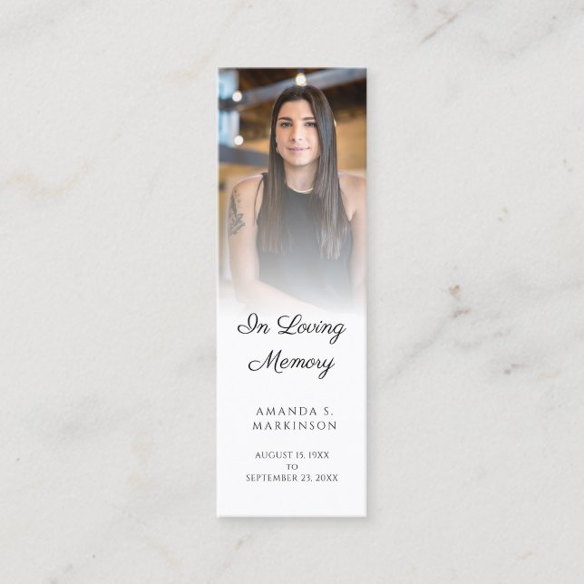In Loving Memory Photo Simple Funeral Bookmark Mini Business Card (Front)