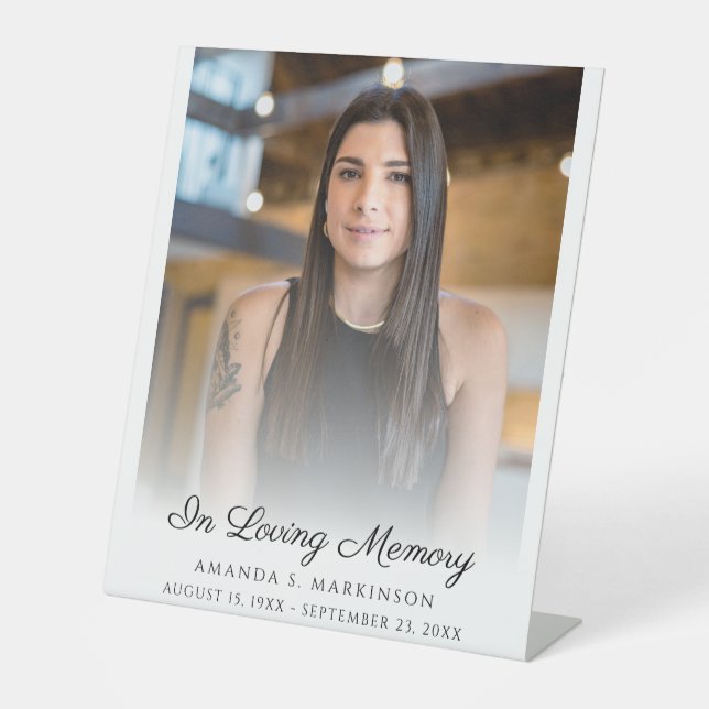 In Loving Memory Photo Simple Funeral Service Pedestal Sign (Front)
