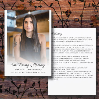 In Loving Memory Photo Simple Obituary Funeral Program