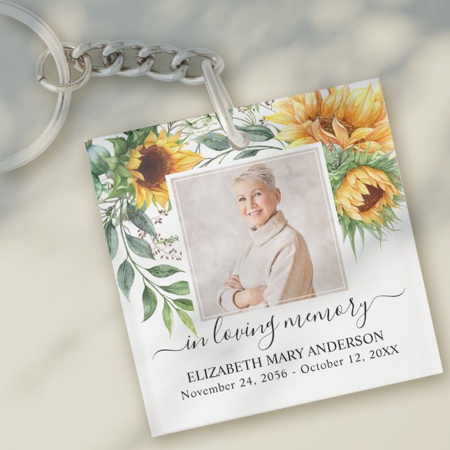 In Loving Memory Photo Sunflower Floral Memorial Key Ring (Creator Uploaded)