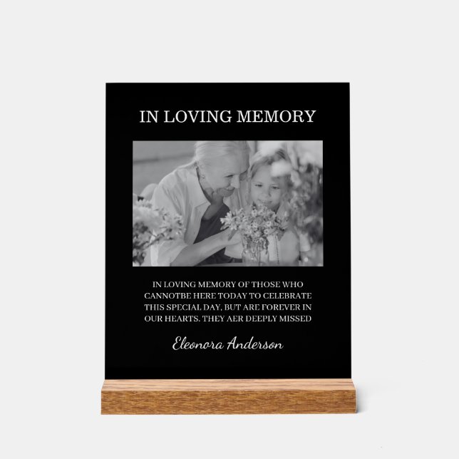 In Loving Memory Photo Wedding Black White Acrylic Sign (Front)