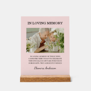 In Loving Memory Photo Wedding Pink Blush Acrylic Sign