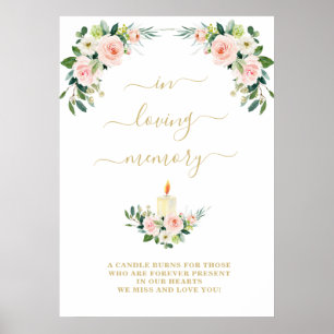 In Loving Memory Pink Floral Memorial Sign