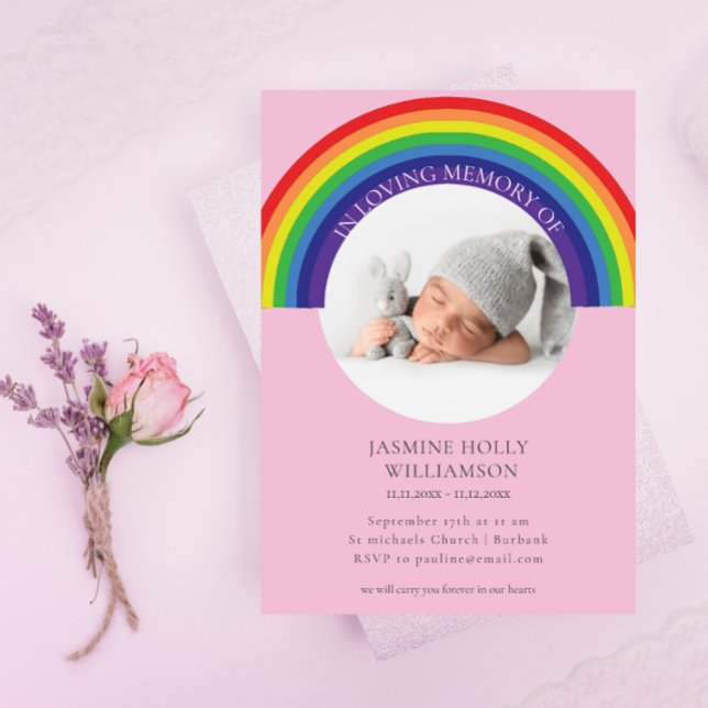 in loving memory pink rainbow baby funeral modern invitation (Creator Uploaded)