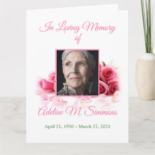 In Loving Memory   Pink Roses Funeral Program