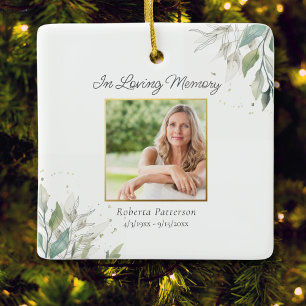 In Loving Memory Pretty Botanicals Memorial Photo Ceramic Ornament