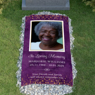 In Loving Memory Purple Gold Photo Grave Cover Banner