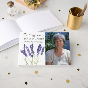 In Loving Memory Purple Lavender Floral Funeral Guest Book