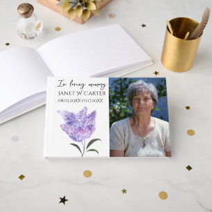 In Loving Memory Purple Lilac Floral Funeral Guest Book