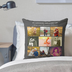 In Loving Memory Quote and 9 Photo Collage Grey Cushion