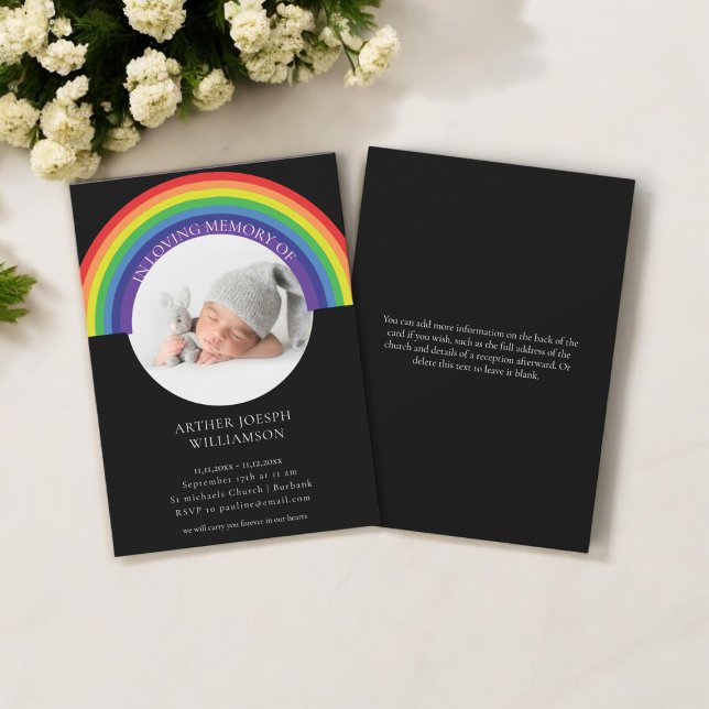 in loving memory rainbow baby funeral modern invitation (child infant los, funeral memorial invitation , modern photo )