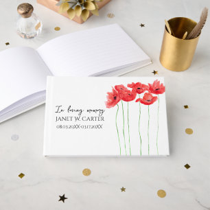 In Loving Memory Red Poppies Floral Funeral Guest Book