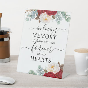 In Loving Memory Red White Rose Floral  Pedestal Sign