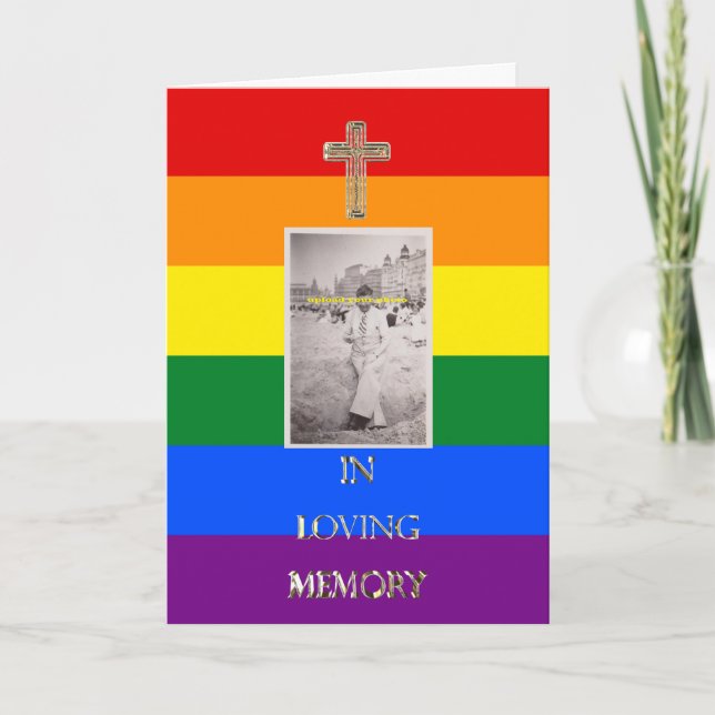 In Loving Memory Religious Golden Cross Photo LGBT Announcement (Front)