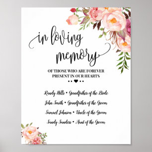 In loving memory remembrance pink floral wedding poster