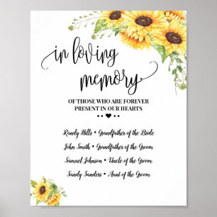 In loving memory remembrance sunflowers wedding poster