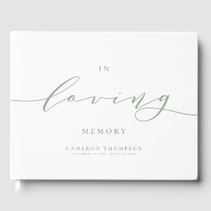 In Loving Memory Sage Green Dainty Script Funeral Guest Book