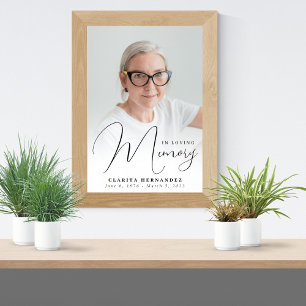 In Loving Memory Script Elegant Photo Funeral Poster