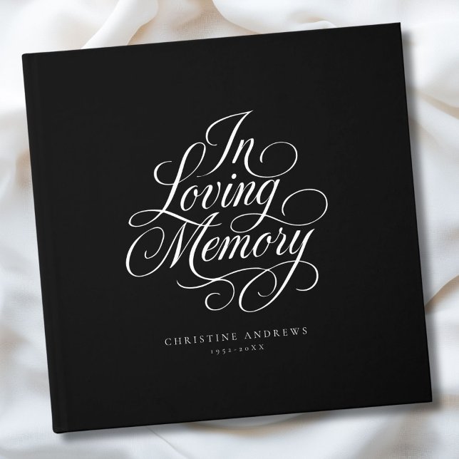 "In Loving Memory" Script Font Keepsake Funeral  Guest Book ("In Loving Memory" Script Font Keepsake - Black Funeral Guest Book)
