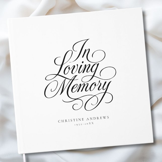 "In Loving Memory" Script Font Keepsake Funeral  Guest Book ("In Loving Memory" Script Font Keepsake - White Funeral Guest Book)