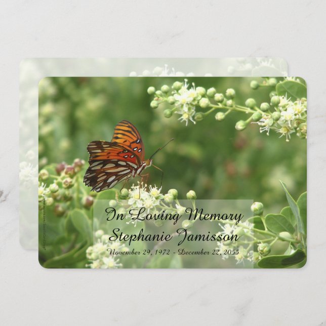In Loving Memory Service Invitation, Butterfly Invitation (Front/Back)
