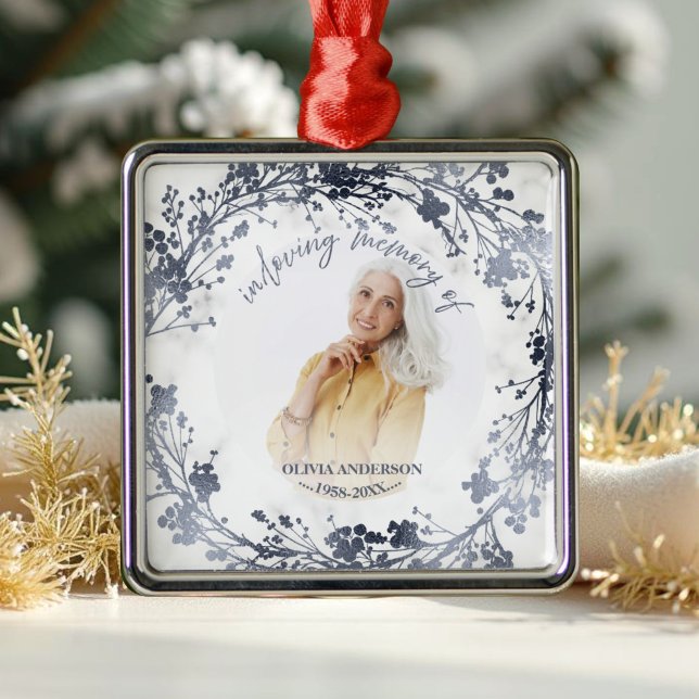 In Loving Memory Silver Foil Photo Memorial Metal Ornament (Creator Uploaded)