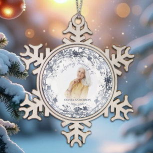 In Loving Memory Silver Foil Photo Memorial Snowflake Pewter Christmas Ornament