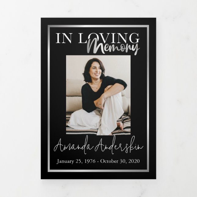 In Loving Memory Silver Frame Black  Tri-Fold Programme (Cover)