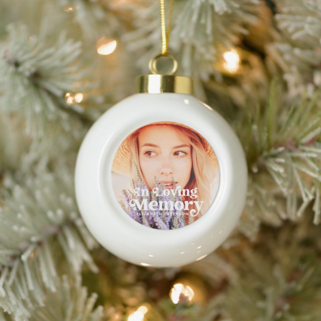 In Loving Memory Simple Custom Photo Memorial Ceramic Ball Christmas Ornament (Tree)