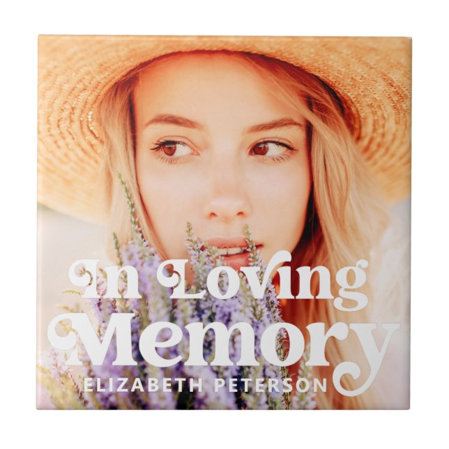 In Loving Memory Simple Custom Photo Memorial Ceramic Tile (Front)