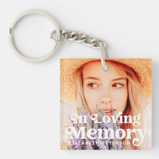 In Loving Memory Simple Custom Photo Memorial Key Ring (Front)