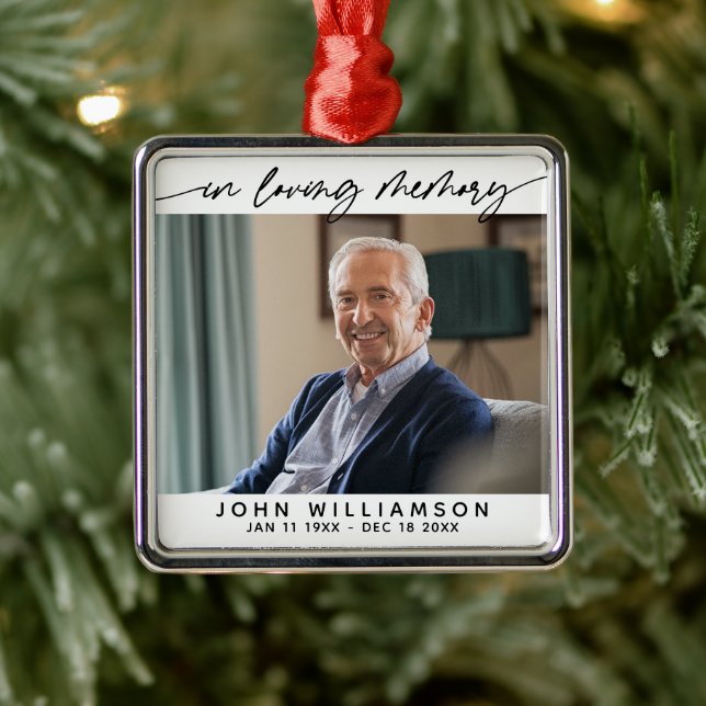 In Loving Memory Simple Script Tribute Photo Metal Ornament (Tree)