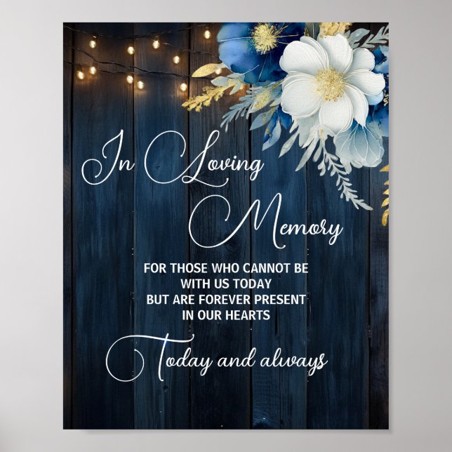 In Loving Memory String Light Floral Memorial Poster (Front)
