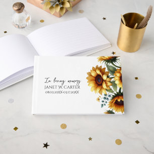 In Loving Memory Sunflowers Floral Funeral Guest Book