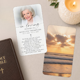 In Loving Memory Sunset Cross Funeral Prayer Card