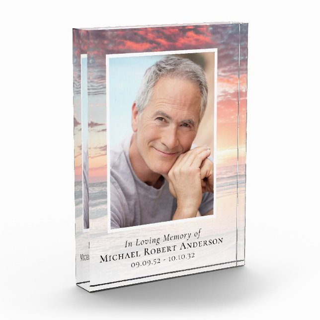 In Loving Memory Sunset Photo Sympathy Tribute Block (Left)