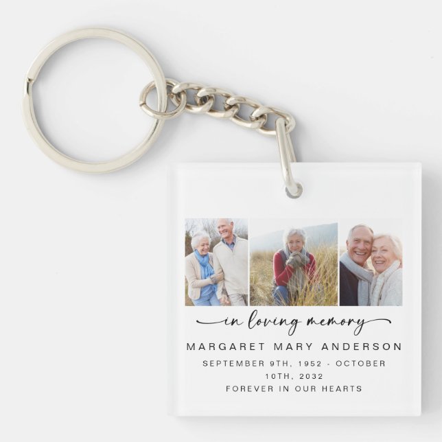 In Loving Memory | Three Photos Memorial Tribute Key Ring (Front)